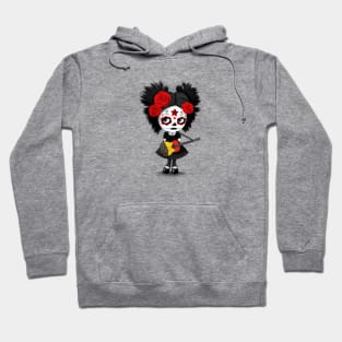 Sugar Skull Girl Playing Belgian Flag Guitar Hoodie